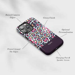 Tough Case MagSafe Fiesta Leopard, raised camera edges, glossy finish and port access