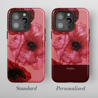 Tough Case MagSafe Pink Poppies, standard or personalised with your name on the colour band