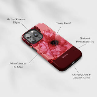 Tough Case MagSafe Pink Poppies, raised camera edges, glossy finish and port access