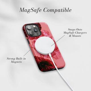 Tough Case MagSafe Pink Poppies, snaps onto MagSafe chargers and mounts