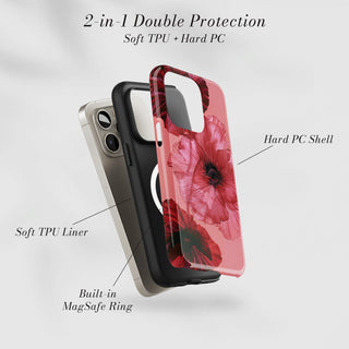 Tough Case MagSafe Pink Poppies, two layer protection with soft TPU liner and hard PC shell