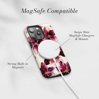 Tough Case MagSafe Mulberry Bloom, snaps onto MagSafe chargers and mounts