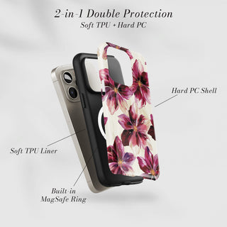 Tough Case MagSafe Mulberry Bloom, two layer protection with soft TPU liner and hard PC shell