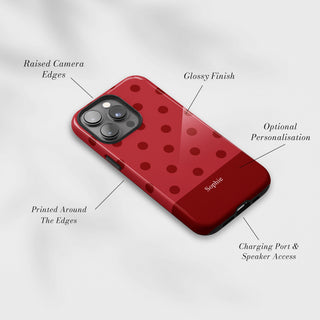 Tough Case MagSafe Claret Polka Dots, raised camera edges, glossy finish and port access