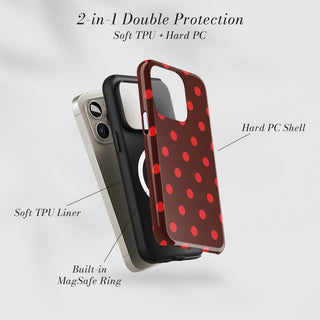 Tough Case MagSafe Scarlet Polka Dots, two layer protection with soft TPU liner and hard PC shell