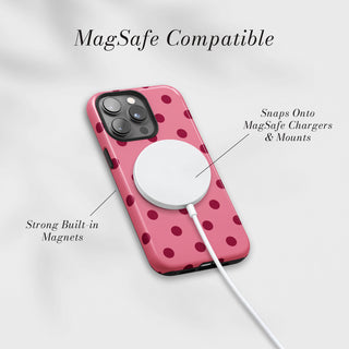 Tough Case MagSafe Cherry Polka Dots, snaps onto MagSafe chargers and mounts