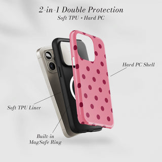 Tough Case MagSafe Cherry Polka Dots, two layer protection with soft TPU liner and hard PC shell