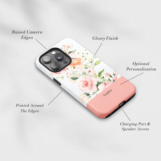 Tough Case MagSafe English Rose, raised camera edges, glossy finish and port access