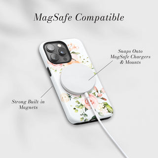 Tough Case MagSafe English Rose, snaps onto MagSafe chargers and mounts