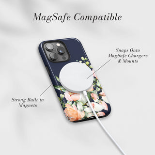 Tough Case MagSafe Peony Dusk, snaps onto MagSafe chargers and mounts