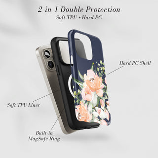 Tough Case MagSafe Peony Dusk, two layer protection with soft TPU liner and hard PC shell
