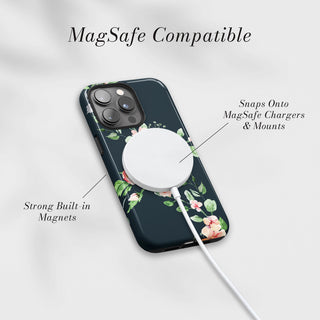 Tough Case MagSafe Blush Botanical, snaps onto MagSafe chargers and mounts