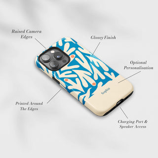 Tough Case MagSafe Blue Lagoon, raised camera edges, glossy finish and port access