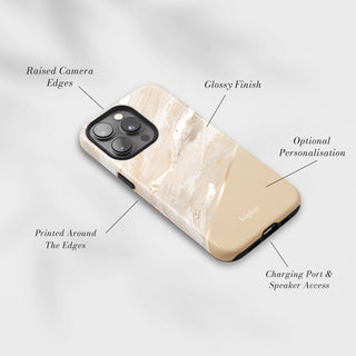 Tough Case MagSafe Champagne Marble, raised camera edges, glossy finish and port access