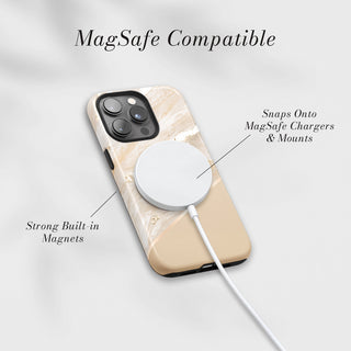 Tough Case MagSafe Champagne Marble, snaps onto MagSafe chargers and mounts