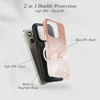 Tough Case MagSafe Rose Gold Marble, two layer protection with soft TPU liner and hard PC shell