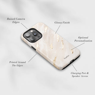 Tough Case MagSafe Ivory Gold Marble, raised camera edges, glossy finish and port access