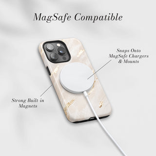 Tough Case MagSafe Ivory Gold Marble, snaps onto MagSafe chargers and mounts
