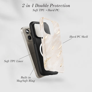 Tough Case MagSafe Ivory Gold Marble, two layer protection with soft TPU liner and hard PC shell