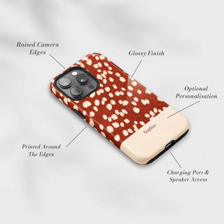 Tough Case MagSafe Rust Fawn, raised camera edges, glossy finish and port access