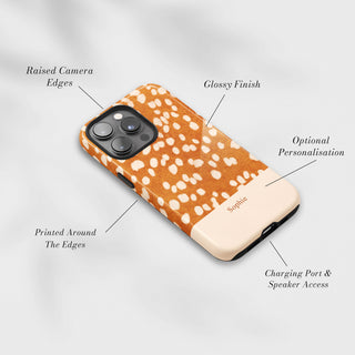 Tough Case MagSafe Amber Fawn, raised camera edges, glossy finish and port access
