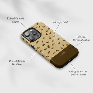 Tough Case MagSafe Olive Dapple, raised camera edges, glossy finish and port access