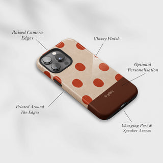 Tough Case MagSafe Brick Dots, raised camera edges, glossy finish and port access