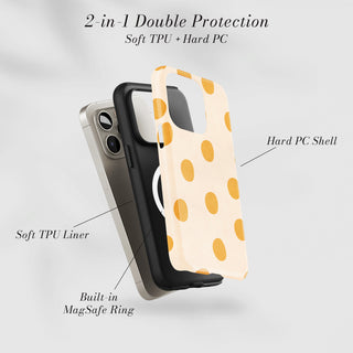 Tough Case MagSafe Mustard Dots, two layer protection with soft TPU liner and hard PC shell