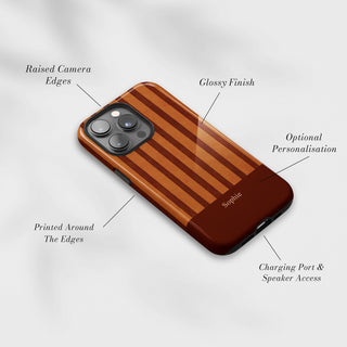 Tough Case MagSafe Chestnut Stripe, raised camera edges, glossy finish and port access