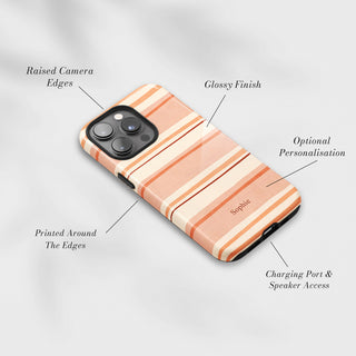 Tough Case MagSafe Peach Stripe, raised camera edges, glossy finish and port access