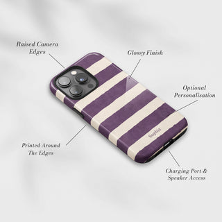 Tough Case MagSafe Violet Stripe, raised camera edges, glossy finish and port access