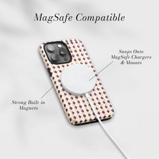 Tough Case MagSafe Plum Harlequin, snaps onto MagSafe chargers and mounts