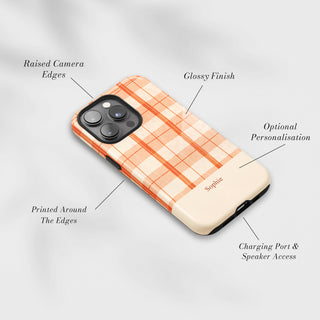 Tough Case MagSafe Marmalade Check, raised camera edges, glossy finish and port access