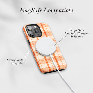 Tough Case MagSafe Marmalade Check, snaps onto MagSafe chargers and mounts