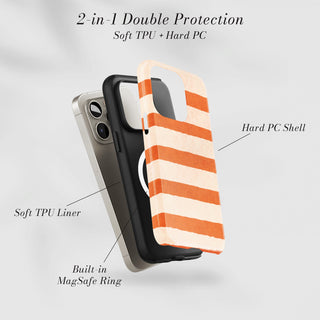 Tough Case MagSafe Clementine Stripe, two layer protection with soft TPU liner and hard PC shell