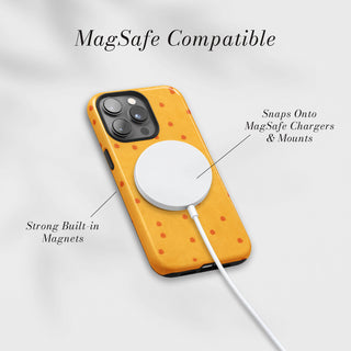 Tough Case MagSafe Marigold Spark, snaps onto MagSafe chargers and mounts