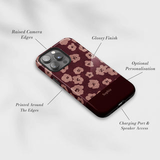 Tough Case MagSafe Damson Poppy, raised camera edges, glossy finish and port access