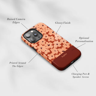 Tough Case MagSafe Terracotta Bloom, raised camera edges, glossy finish and port access