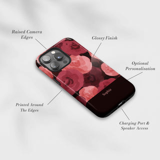 Tough Case MagSafe Burgundy Rose, raised camera edges, glossy finish and port access