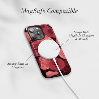 Tough Case MagSafe Burgundy Rose, snaps onto MagSafe chargers and mounts