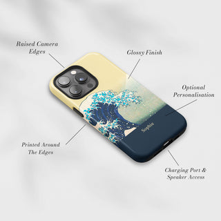 Tough Case MagSafe The Great Wave, raised camera edges, glossy finish and port access