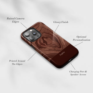 Tough Case MagSafe Walnut Agate, raised camera edges, glossy finish and port access