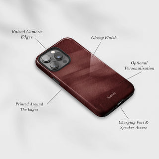 Tough Case MagSafe Merlot Wash, raised camera edges, glossy finish and port access