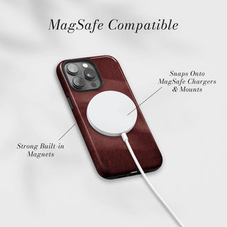 Tough Case MagSafe Merlot Wash, snaps onto MagSafe chargers and mounts