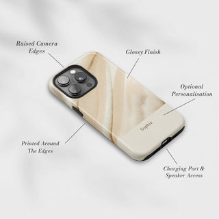 Tough Case MagSafe Latte Swirl, raised camera edges, glossy finish and port access