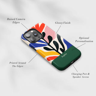 Tough Case MagSafe Cut-Out Botanical, raised camera edges, glossy finish and port access