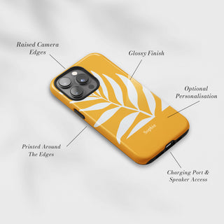 Tough Case MagSafe Mustard Palm, raised camera edges, glossy finish and port access