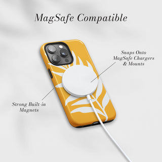 Tough Case MagSafe Mustard Palm, snaps onto MagSafe chargers and mounts