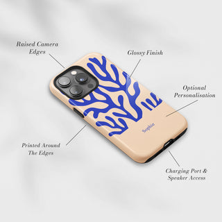 Tough Case MagSafe Blue Coral, raised camera edges, glossy finish and port access