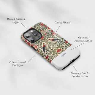 Tough Case MagSafe Robin Garden, raised camera edges, glossy finish and port access